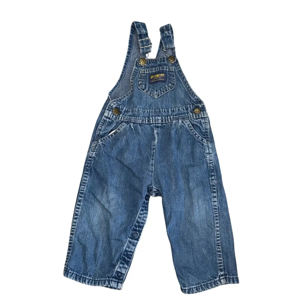 Vintage OshKosh B'Gosh Denim Overalls 24M Made USA Baby Toddler Blue Jean